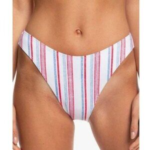 NWT ROXY Red Blue Lake Stars Stripe High-Leg Bikini Swim Bottoms Medium